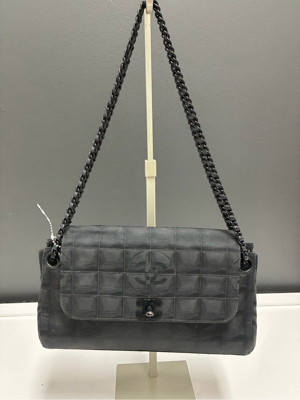 Authentic Chanel Y2K New Travel Nylon East West Flap Bag with Chain Handle